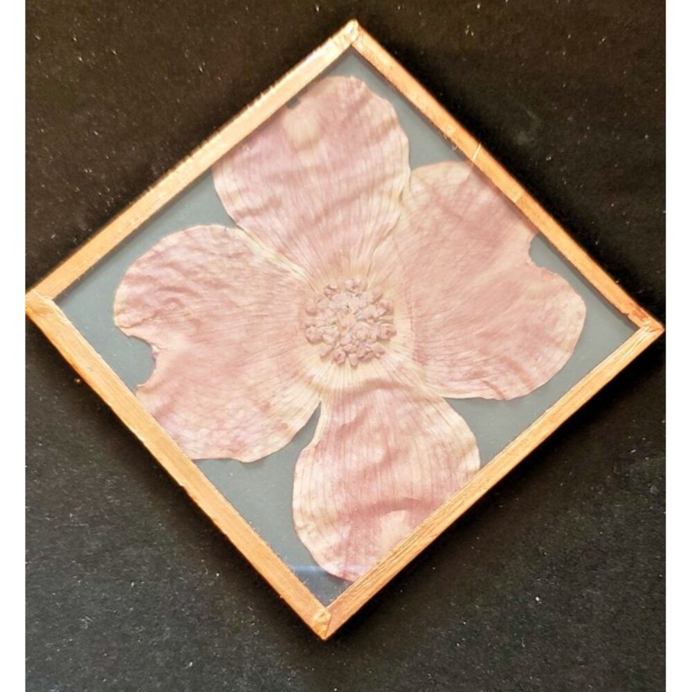 Earthy, Cottagecore, Boho, Unique - Vintage Handmade Pressed Pink Dogwood Mirror